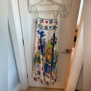 Sleeveless Multicolor Printed Maxi Dress - White Base